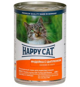 Happy Cat, влажный корм д/кошек (индейка/цыпленок в соусе)